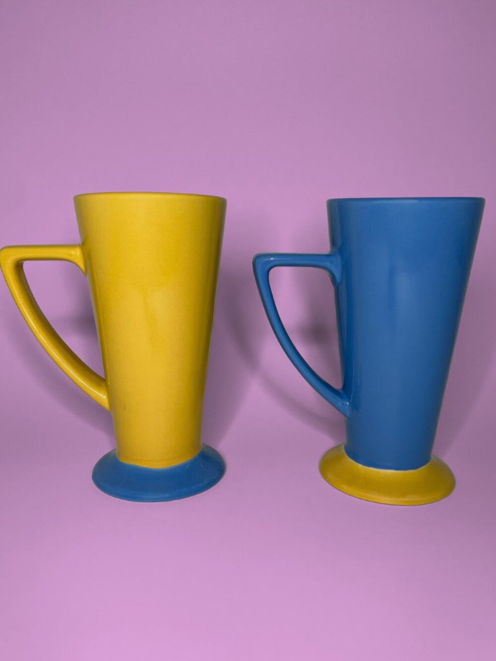 Vintage 1990s Yellow and Blue Memphis-Style Yellow Latte Mugs